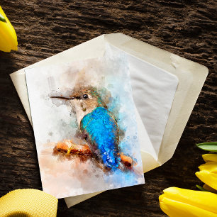 Levendige Waterverf Kolibrie Vogel op een tak Briefkaart