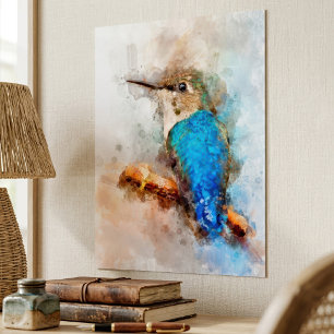 Levendige Waterverf Kolibrie Vogel op een tak Poster