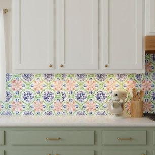 Levendige Waterverf Koraal Blauw Groen Patroon Tegeltje