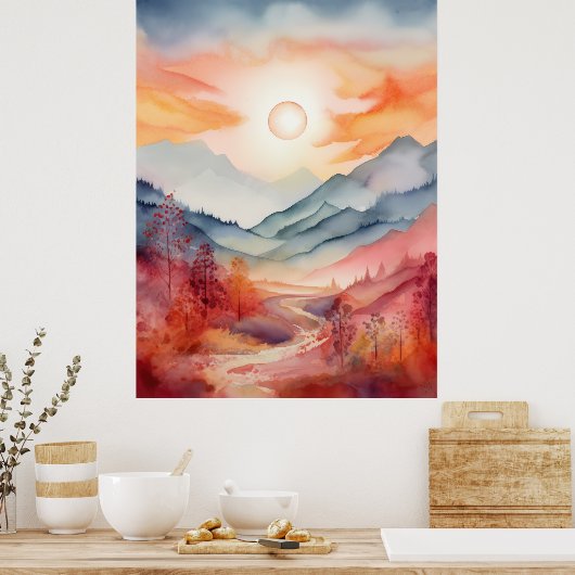 Levendige Waterverf Landschap Fine Art Poster Prin (Keuken)