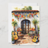 Levendige Waterverf Mexicaanse Fiesta Wedding Them Kaart (Achterkant)