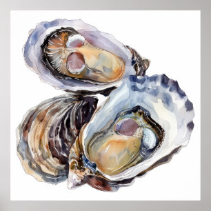 Levendige waterverf oesters illustratie poster