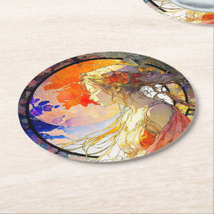 Levendige Waterverf Onderzetter van Girl Paper