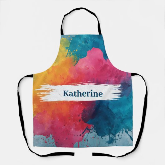 Levendige Waterverf Paint Splash met aangepaste na Schort (Voorkant)