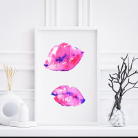 Levendige Waterverf Roze Lippen Abstracte Mode Kun