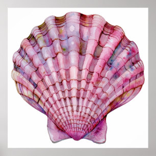 Levendige waterverf roze zeeschelp illustratie poster
