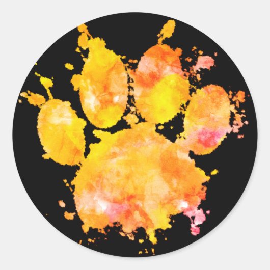 Levendige Waterverf Splash Dog Paw Print Ronde Sticker (Voorkant)