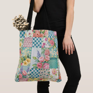 Levendige Waterverf Spring Floral Patchwork Seamle Draagtas