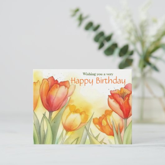 Levendige Waterverf Tulp Gelukkige Verjaardag Briefkaart (Staand voorkant)