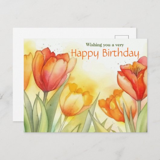 Levendige Waterverf Tulp Gelukkige Verjaardag Briefkaart (Voorkant / Achterkant)