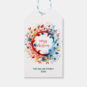 Levendige Waterverf Vrolijke Kerstkrans Cadeaulabel (Voorkant)