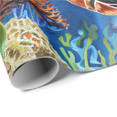 Levendige Waterverf Zee Schildpad Decoupage Cadeaupapier (Rol Hoek)