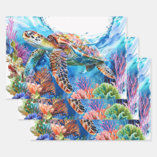 Levendige Waterverf Zee Schildpad Decoupage Inpakpapier Vel