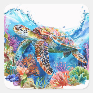 Levendige Waterverf Zee schildpad Vierkante Sticker
