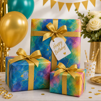 Levendige waterverfauregen met gouden aders cadeaupapier