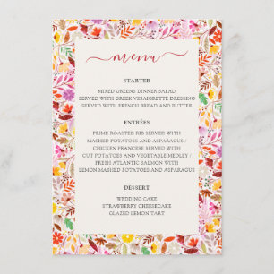Levendige Waterverven Zomertulp Bloemen Bruiloft Menu