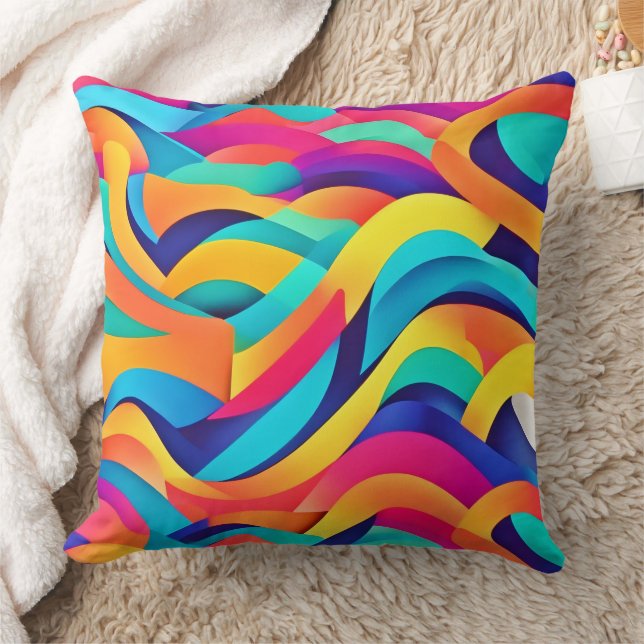 Levendige Wavy Abstracte kunst Kussen (Deken)