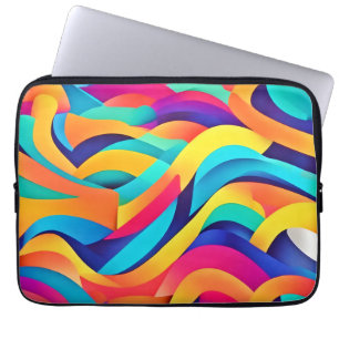 Levendige Wavy Abstracte kunst Laptop Sleeve