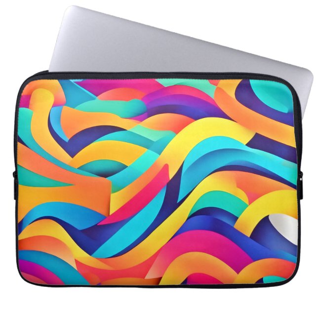 Levendige Wavy Abstracte kunst Laptop Sleeve (Voorkant)