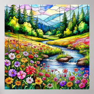 Levendige weide met bloeiende wilde bloemen poster