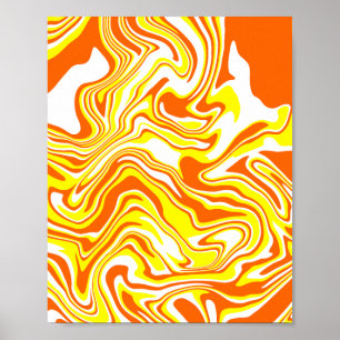 Levendige wervelende kunst in Sinaasappel, wit en Poster