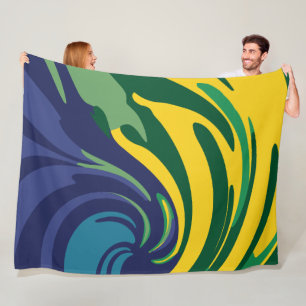 Levendige werveling van groen, geel en blauw fleece deken