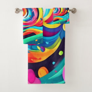 Levendige werveling van kleuren Abstracte kunst Bad Handdoek