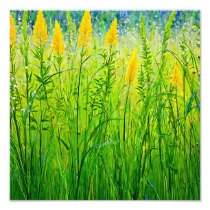 Levendige wilde bloemen in de zomerzon foto afdruk