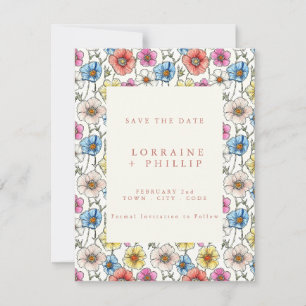 Levendige wilde bloemen naadloos patroon bruiloft save the date