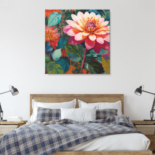 Levendige Wilde Tuin Bloemen met Vette Roze Gerber Canvas Afdruk