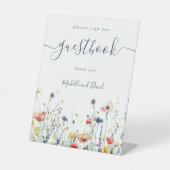 Levendige Wildflower bruiloft Gastenboek Reclamebord Met Voetstuk (Voorkant)
