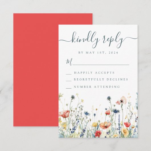 Levendige Wildflower bruiloft RSVP Kaartje (Voorkant / Achterkant)