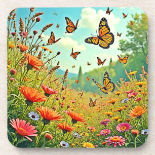 Levendige Wildflower Butterfly Joy Design Bier Onderzetter