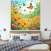 Levendige Wildflower Butterfly Joy Design Canvas Afdruk (Insitu (Slaapkamer))
