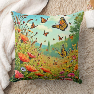 Levendige Wildflower Butterfly Joy Design Kussen