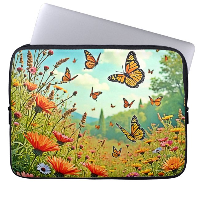 Levendige Wildflower Butterfly Joy Design Laptop Sleeve (Voorkant)
