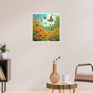 Levendige Wildflower Butterfly Joy Design Poster