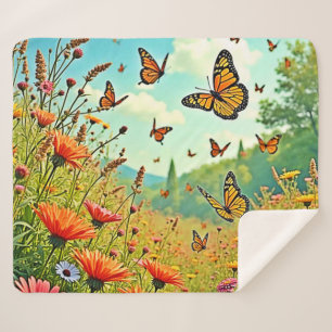 Levendige Wildflower Butterfly Joy Design Sherpa Deken
