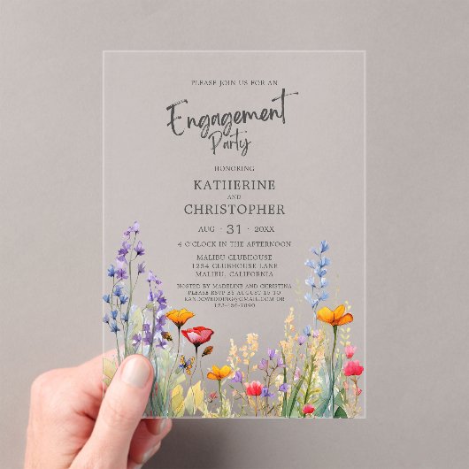 Levendige Wildflower Engagement Party Elegant Clea Acryl Uitnodigingen (Insitu (Draagbaar))