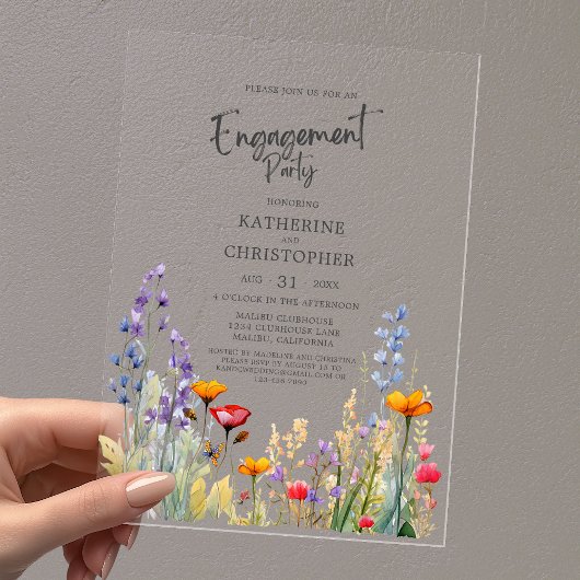 Levendige Wildflower Engagement Party Elegant Clea Acryl Uitnodigingen