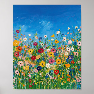 Levendige Wildflower Field Impressionist Poster Wa