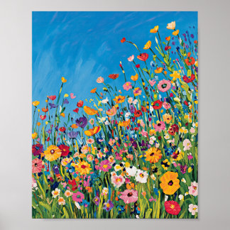 Levendige Wildflower Field Impressionist Poster Wa