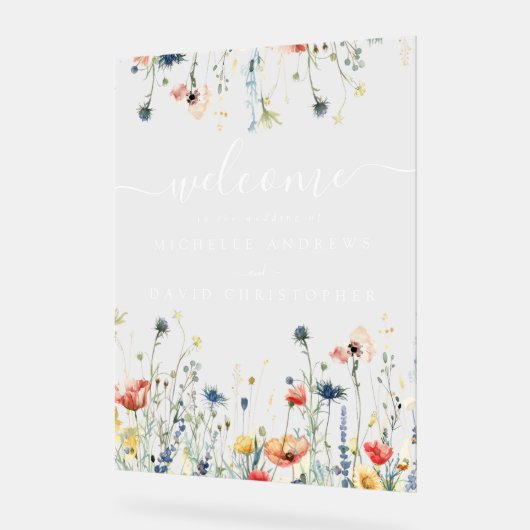 Levendige Wildflower Field Wedding Acryl Bord (Hoek)