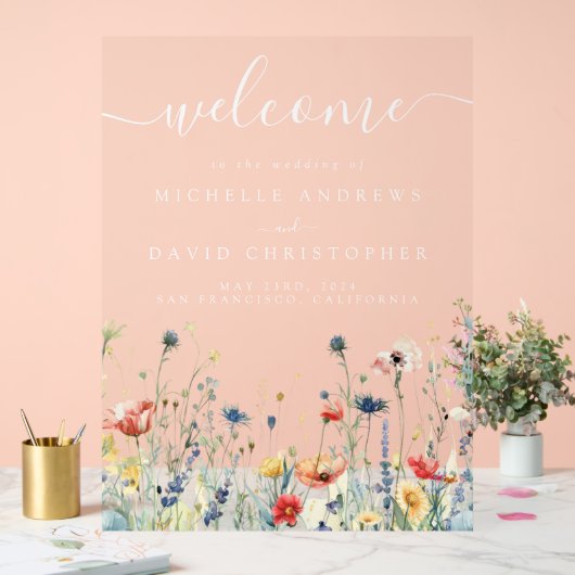 Levendige Wildflower Field Wedding Welkom Acryl Bord (Huwelijk)