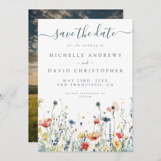Levendige Wildflower foto Save The Date (Voorkant / Achterkant)