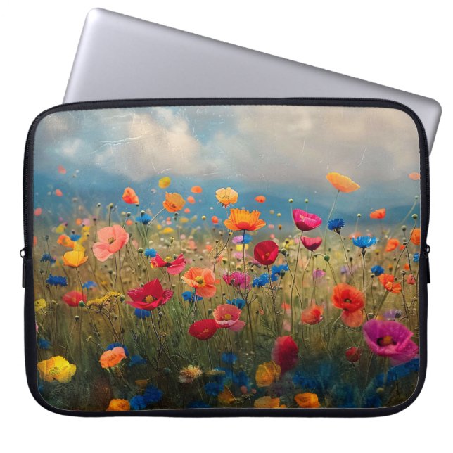 Levendige Wildflower Impressionist Laptop Sleeve (Voorkant)