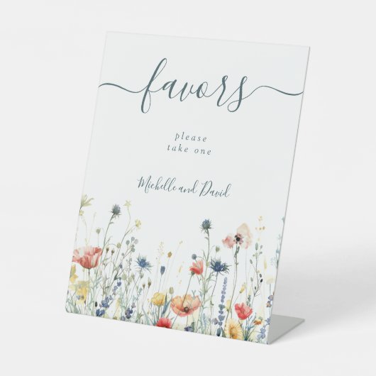 Levendige Wildflower Wedding Favorieten Reclamebord Met Voetstuk (Voorkant)