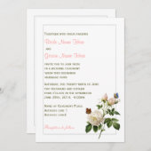 Levendige  witte roos en vlinders bruiloft kaart (Voorkant / Achterkant)