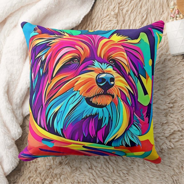 Levendige Yorkie Pop Art Kussen (Deken)