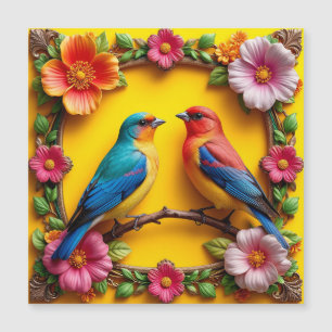Levendige zangvogels omringd door bloemframe
